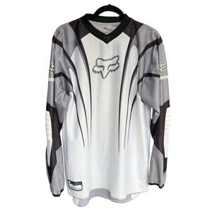 Gently used Vintage Fox Men's Black and White Racing Jersey Moto Y2K